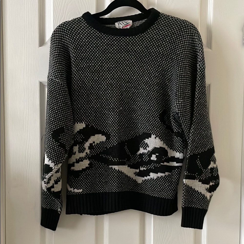 Vintage inxs black and white 1980s 1990s crew neck sweater vest rust